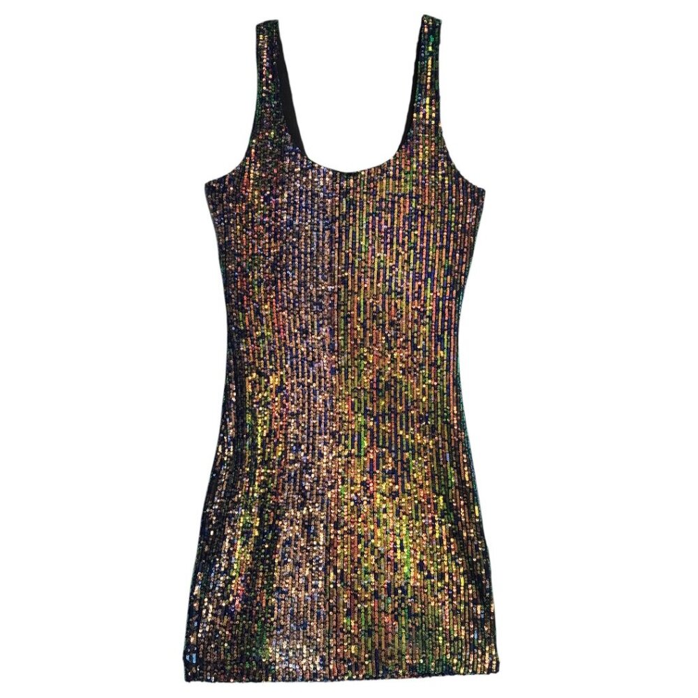 TOPSHOP SEQUIN SHINE MINI DRESS BODYCON MULTI COLOR PARTY GLAM HIPSTER NWT 4